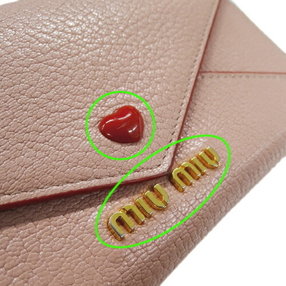 Miu MIUMIU Wallet Women's Long Leather Madras Love Pink 5MH013 Letter Heart - Picture 12 of 12